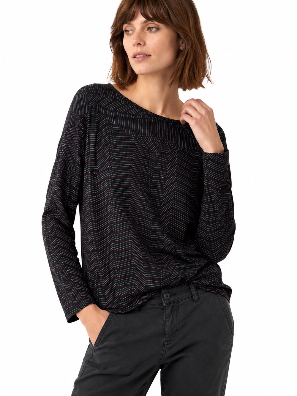 Skunkfunk Organic Cotton Geometric Long Sleeve Top Black Women Size M